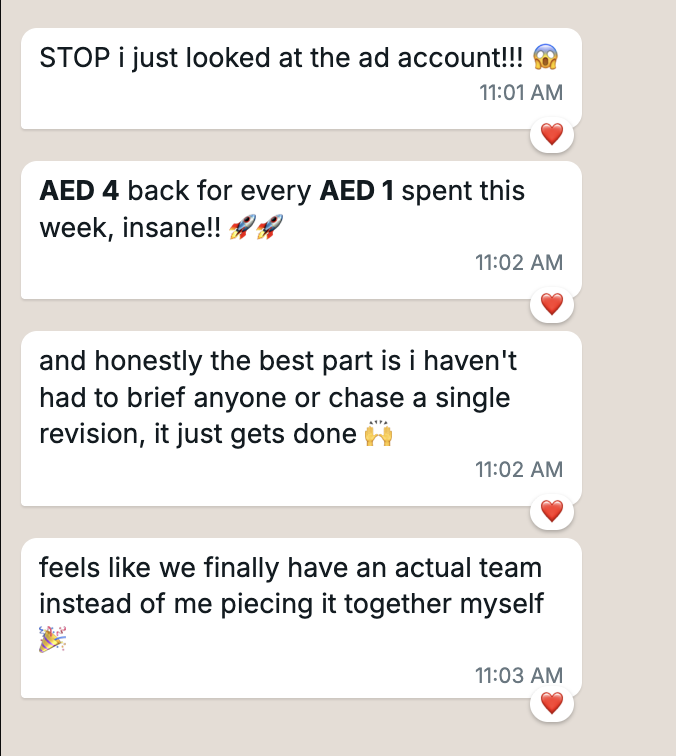 Client message: AED 4 back for every AED 1 spent this week